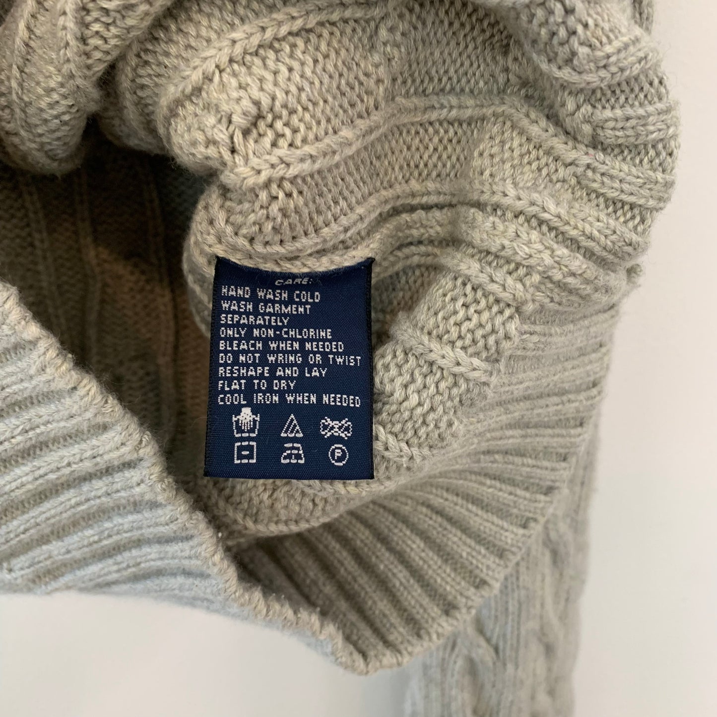 Ralph Lauren Sport Cable Knit V Neck Sweater Grey Medium Cotton