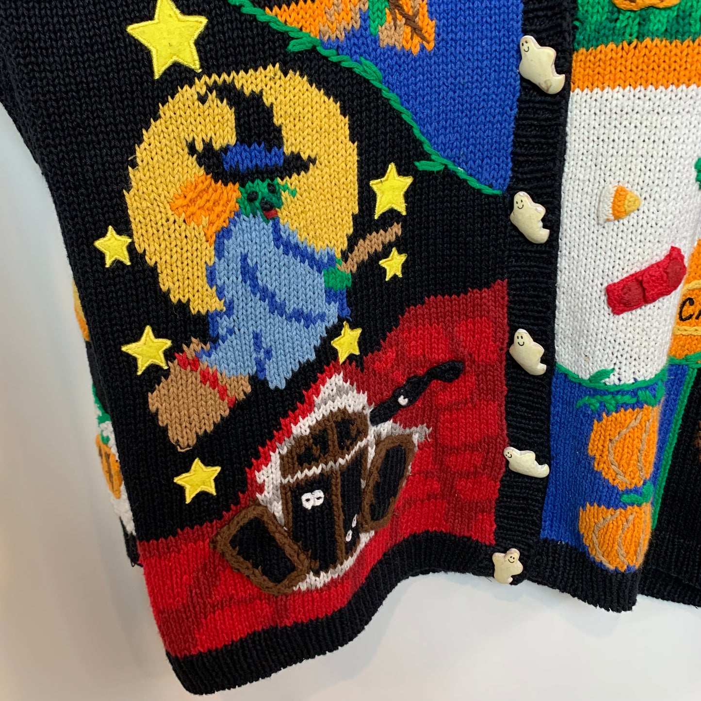 Vintage 90s Eagle's Eye Halloween Cardigan Sweater Hand Knit 3X