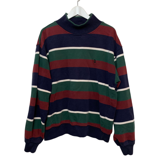 Vintage 90s Nautica Sweatshirt Mock Neck Turtleneck Striped Large