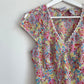Carolina Blues Y2K Style Blouse Colorful Floral Print Psychedelic Cap Sleeve