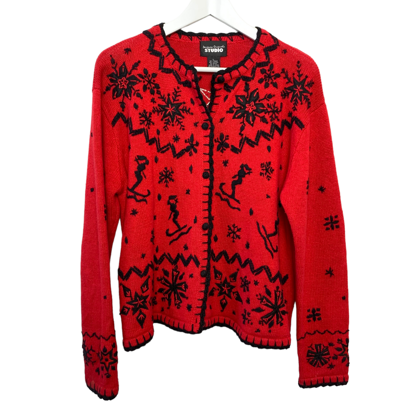 Vintage Designers Originals Studio Ski Red Black Cardigan Sweater Large