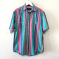 Vintage 90s Eddie Bauer Northwest Chambray Bold Striped Short Sleeve Button Down Cotton Medium