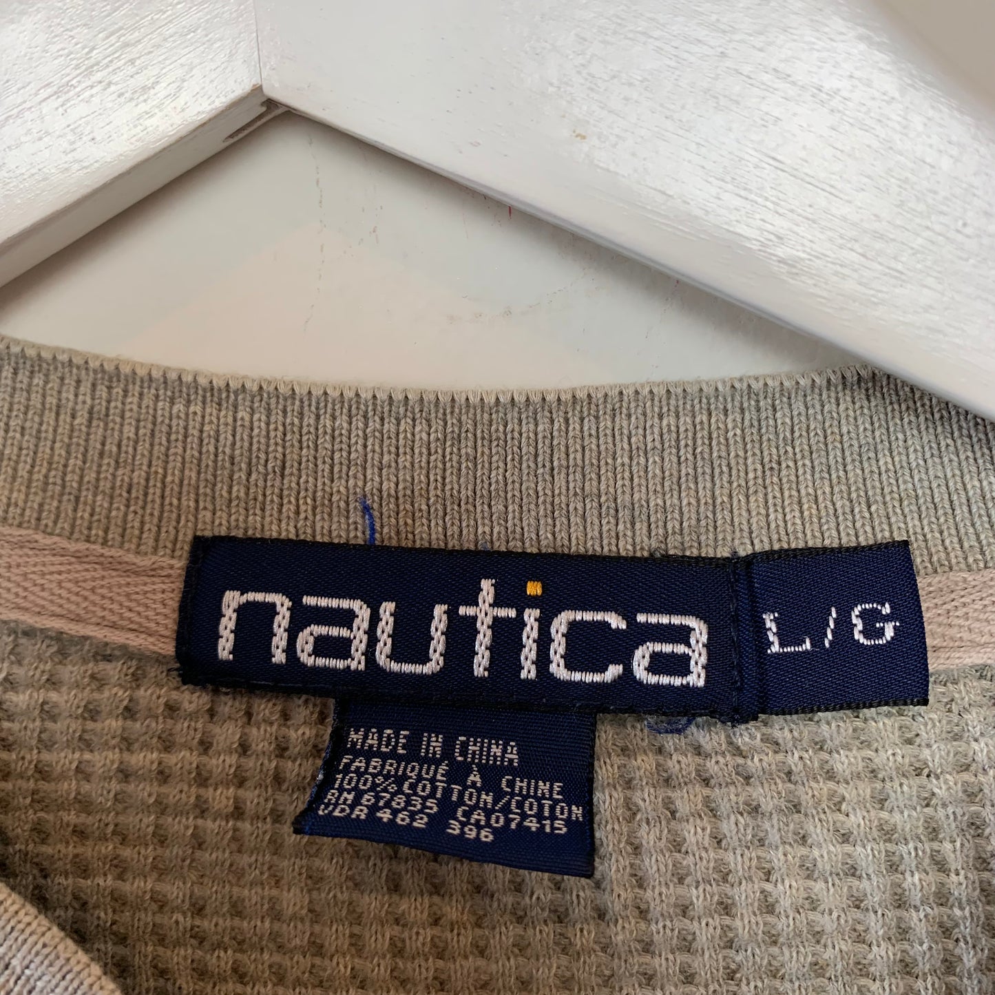 Vintage 90s Nautica Waffle Knit Thermal Gray Long Sleeve Henley Shirt Large