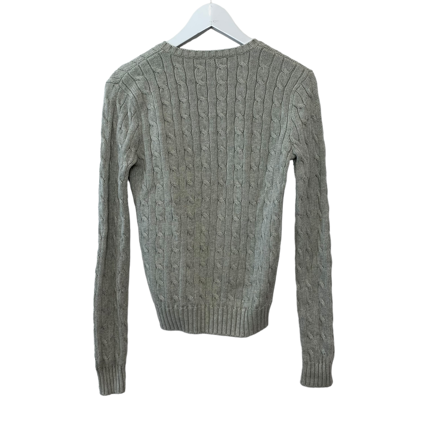 Ralph Lauren Sport Cable Knit V Neck Sweater Grey Medium Cotton