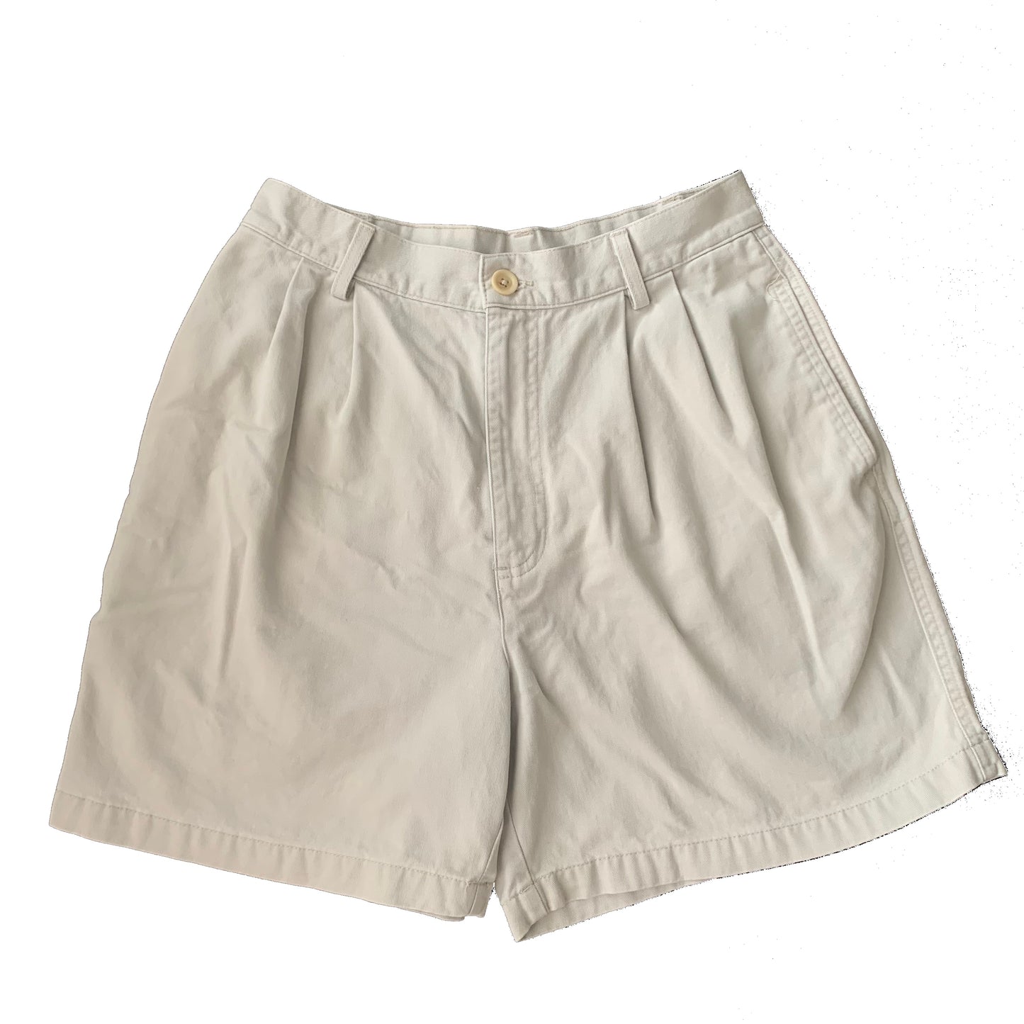 90s High Rise Khaki Trouser Shorts with Pleated Front Cotton 26”
