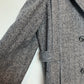 Vintage 80s 90s Alorna Herringbone Tweed Trench Coat Long Black Gray Overcoat Medium Large