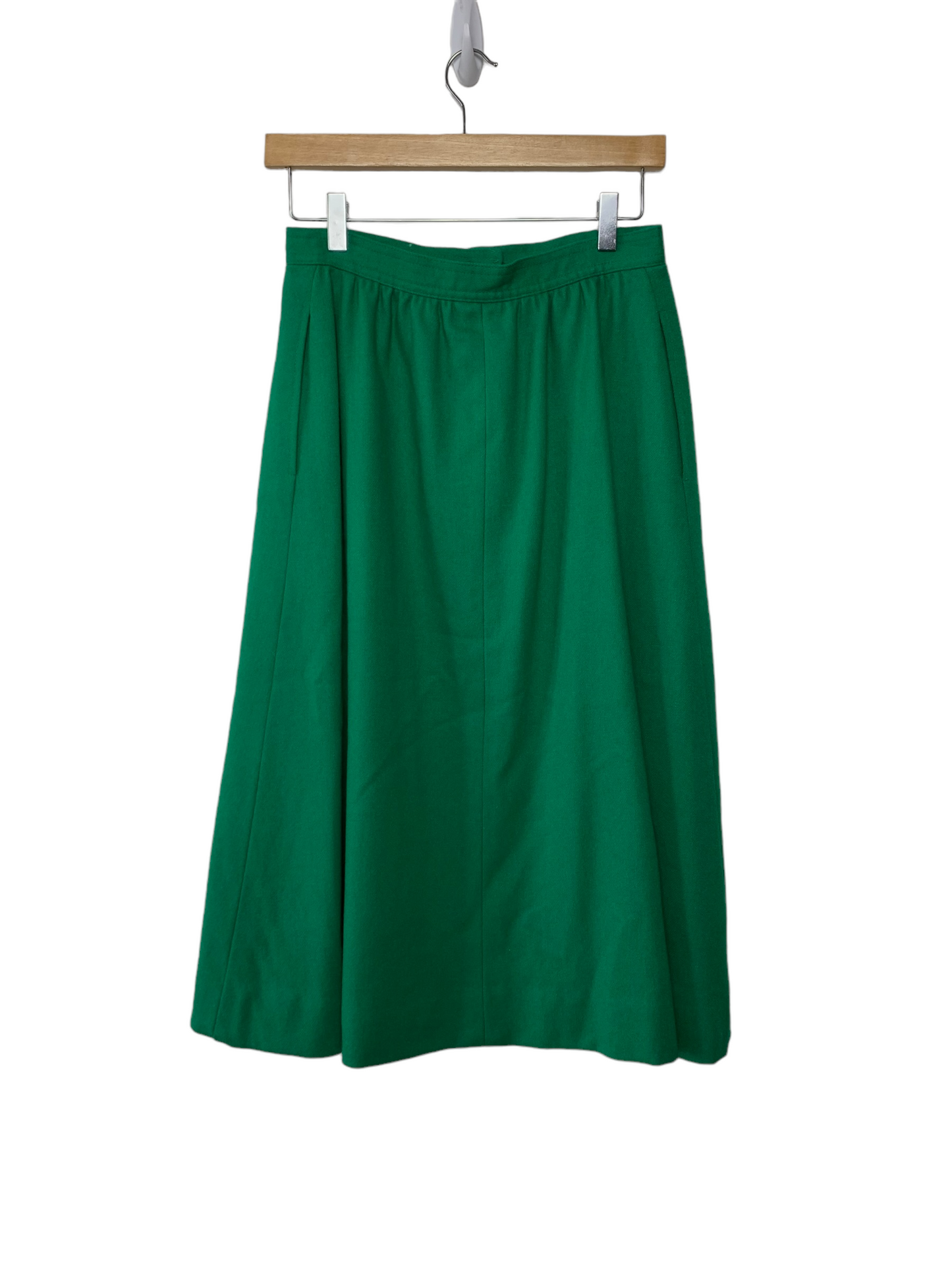 Vintage 70s 80s The Villager Kelly Green Union Made Wool Blend Midi Skirt