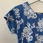 Vintage 1980s Erika Floral Dress Blue and White Midi Medium Cotton