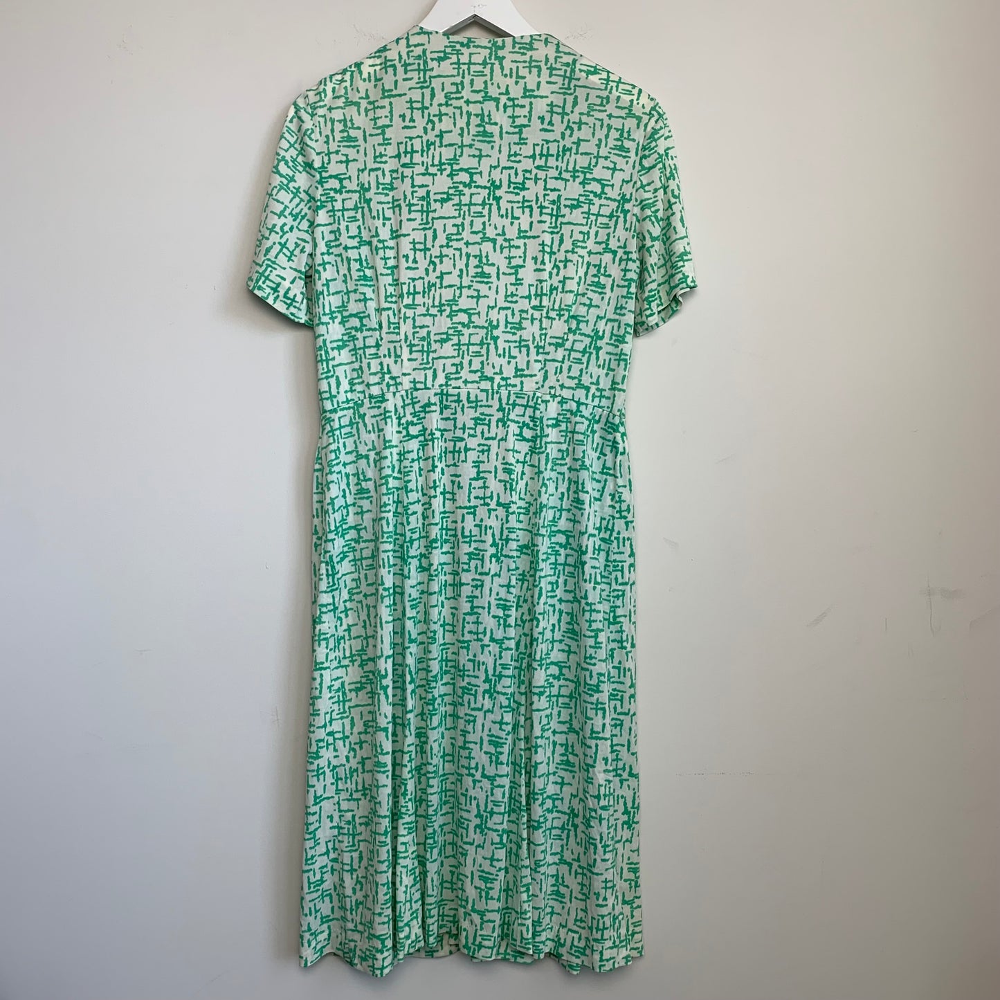 60's Korell Custom Plus Design Green and White Printed Shirt Waist Dress Midi