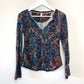 Anthropologie Pilcro Waffle Knit Thermal Top Jewel Tones and Raw Edge XS