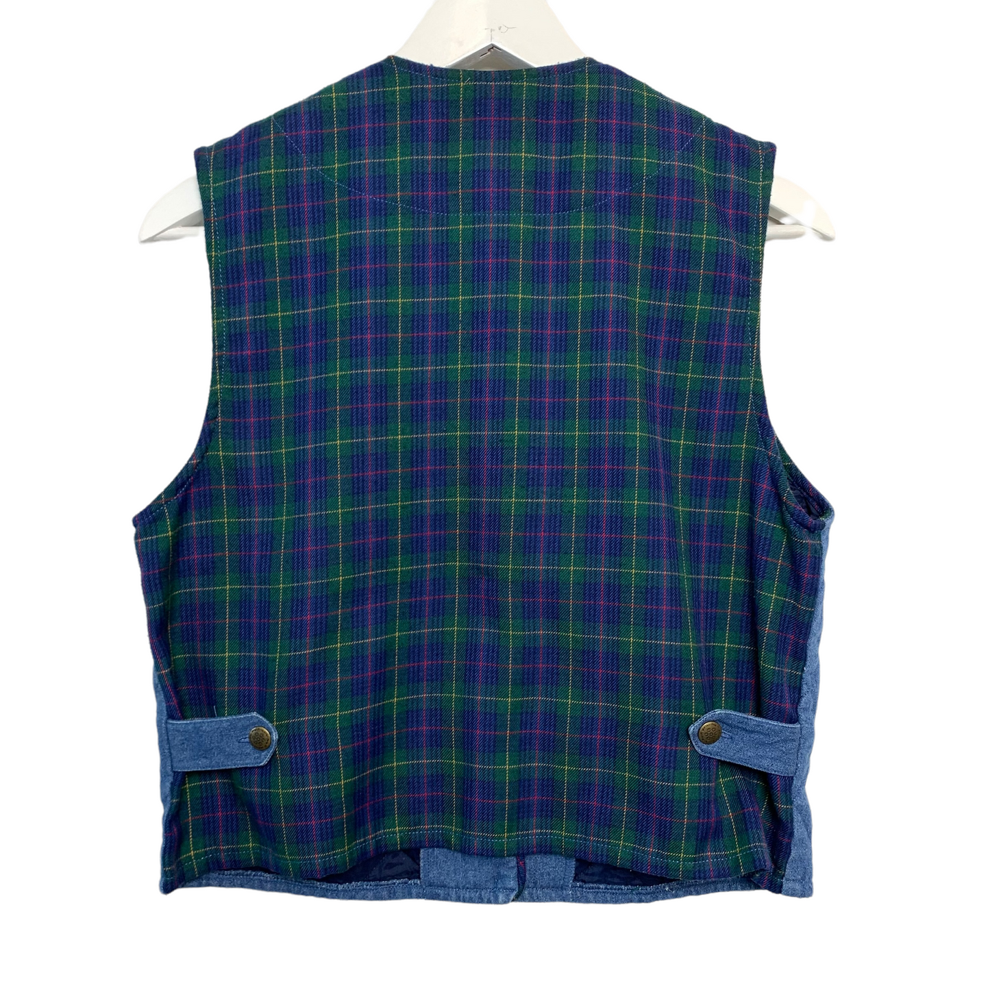 Vintage 90s Koret Denim Quilted Vest with Plaid Small Petite