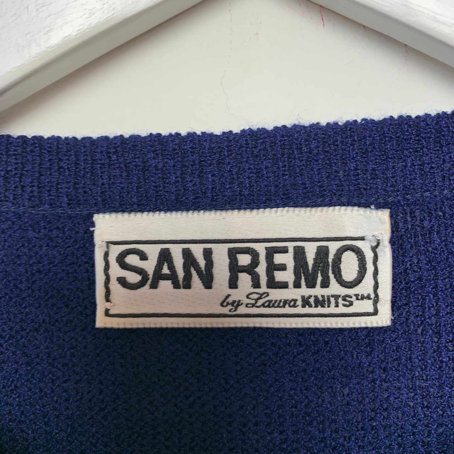 Vintage San Remo Knit Sweater Top Short Sleeve Navy Blue Small