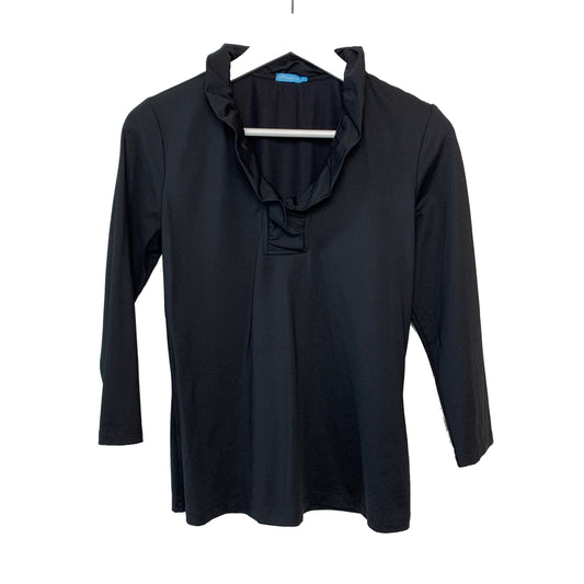 J. McLaughlin Durham Ruffle Top Black Catalina Cloth Small