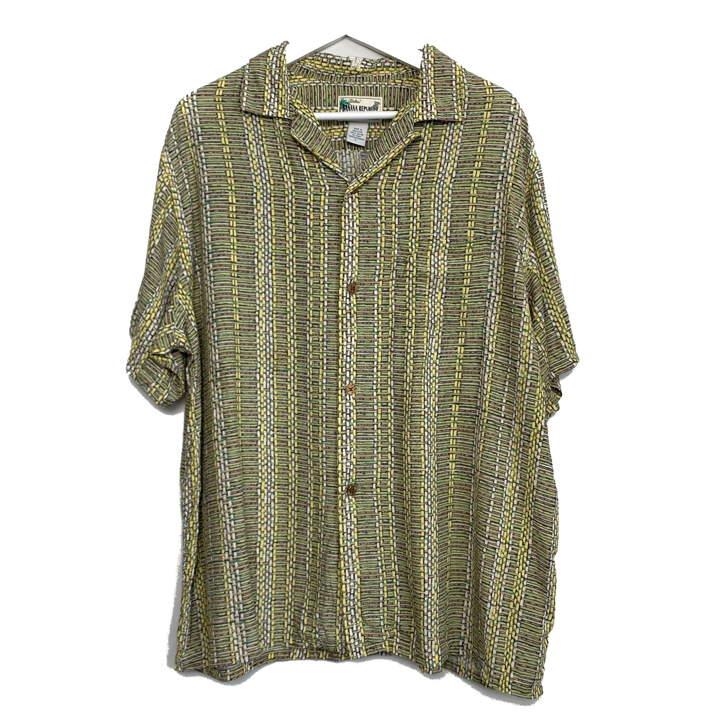 90s Banana Republic Hawaiian Shirt Short Sleeve Button Down Large Rayon