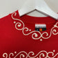 Vintage 90s Signal Sports Cat and Snowman Red Puff Paint Winter Sweatshirt Medium