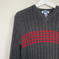 90s Old Navy Ribbed Knit Sweater Gray with Red Stripes Size Medium