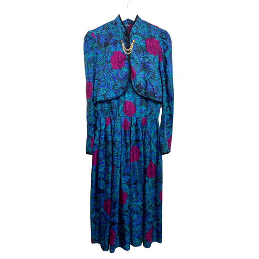 80s Leslie Fay Floral Midi Dress