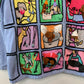 Y2K Vintage Michael Simon Dog Cardigan Sweater Embroidered Beaded Checkered Large