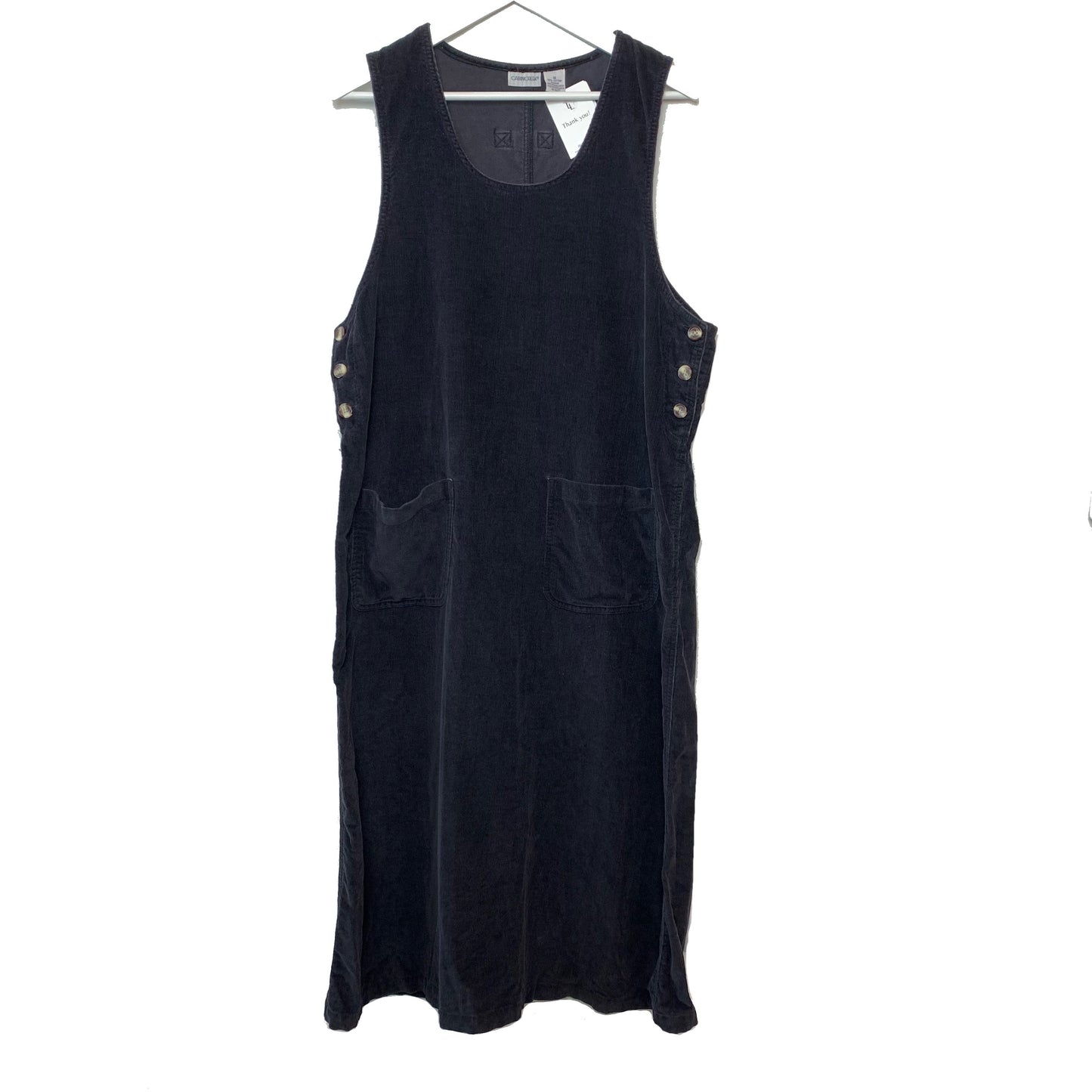 Vintage Cabincreek Corduroy Jumper Dress Black Maxi 14 Cotton