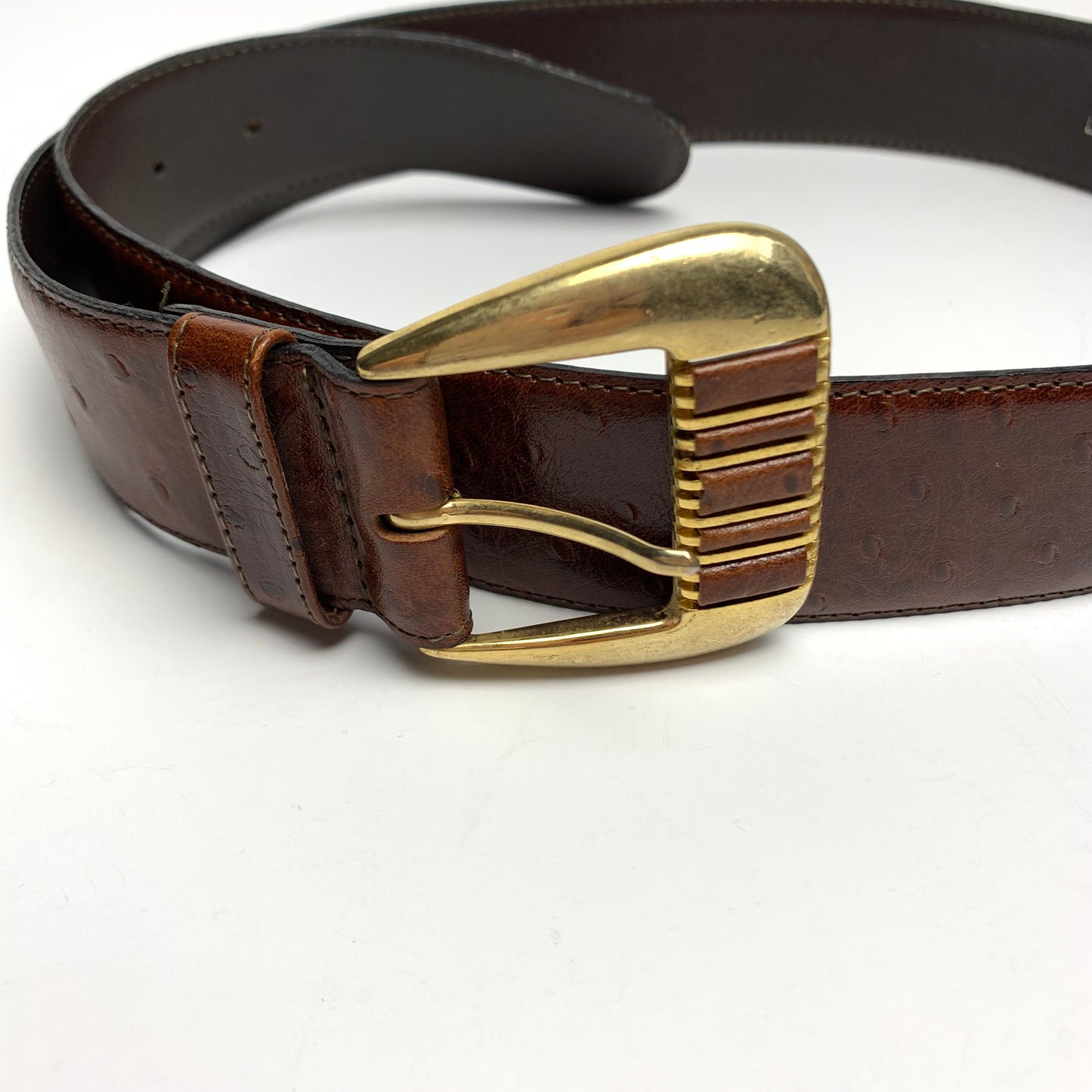 Vintage 90s Lemie Leather Belt with Gold Buckle Mock Croc Leather Made in Italy