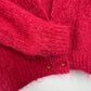 Vintage Knit Cardigan Sweater Deep V-Neck Long Sleeve Pink