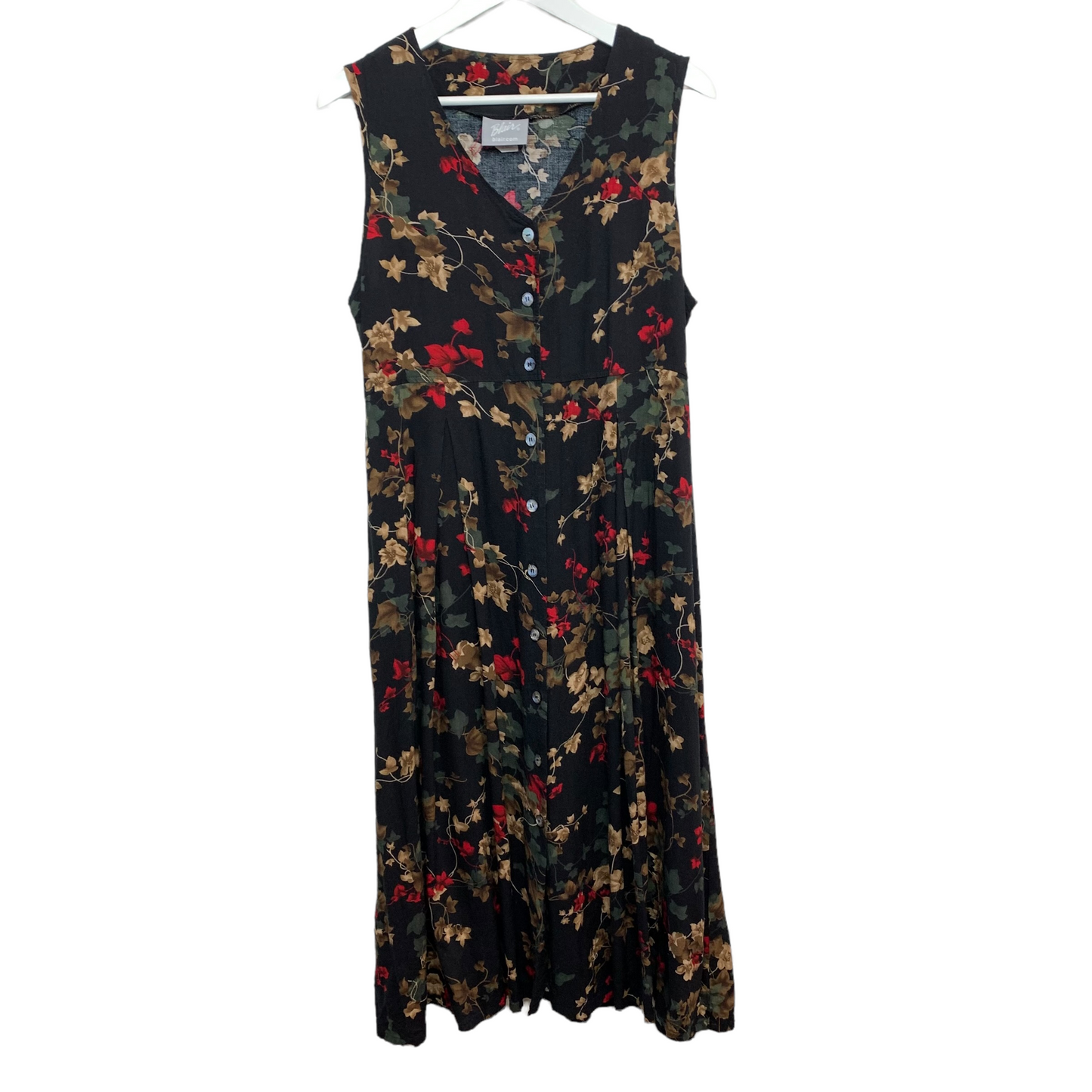 Vintage Blair Floral Midi Jumper Dress Button Down Sleeveless