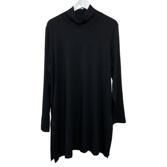 Eileen Fisher Black Scrunch Neck Turtleneck Tunic Top XL