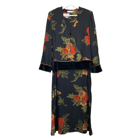 90s Karin Stevens New with Tags Maxi Dress with Matching Jacket Floral and Velvet Medium