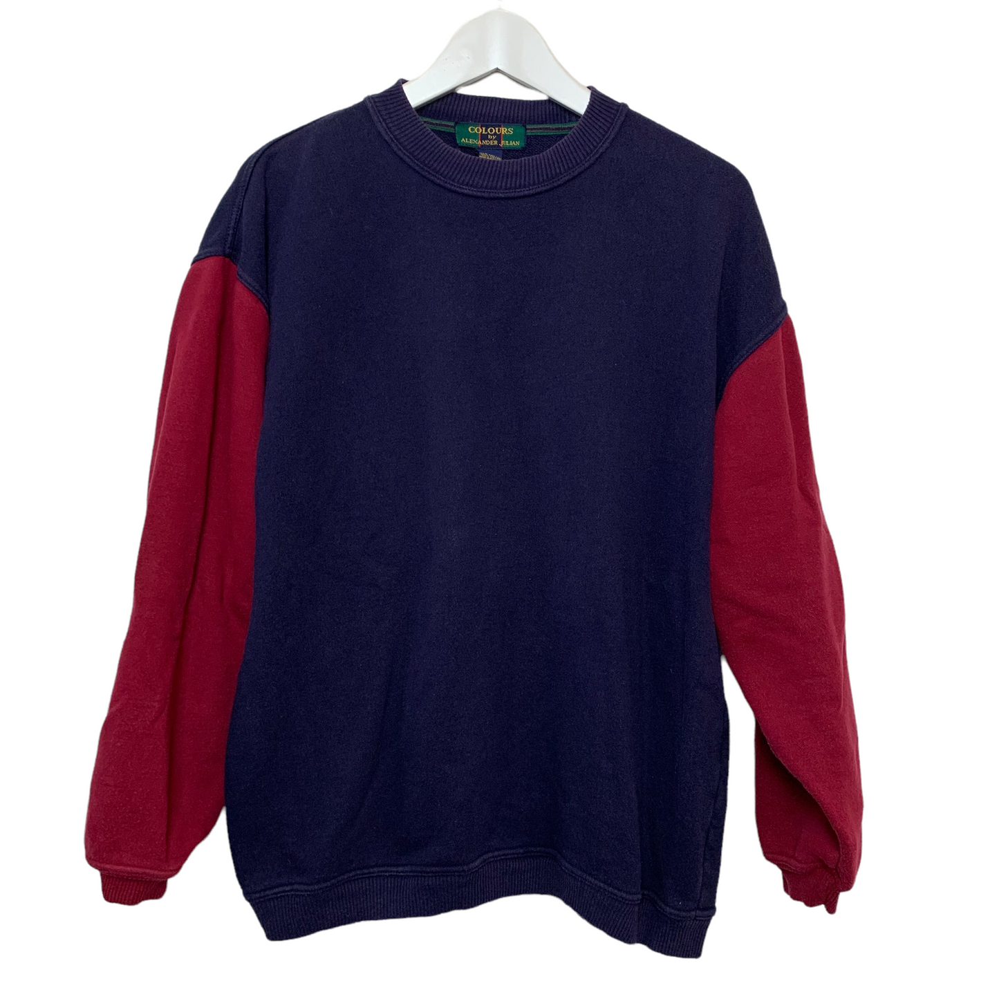 Vintage 90s Color Block Navy Blue and Red Crewneck Sweatshirt