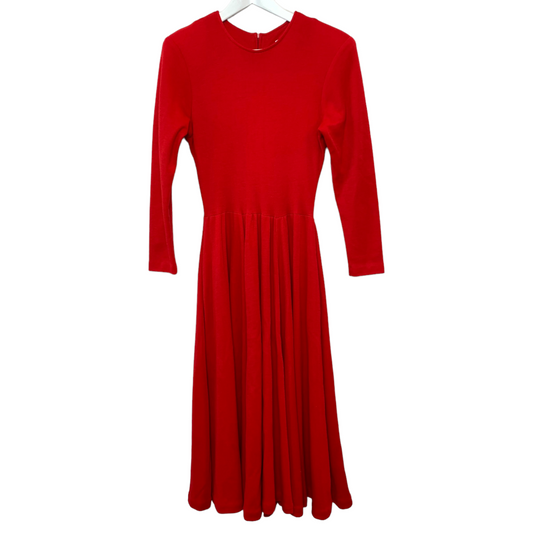 Vintage 90s Expo Red Midi Dress Long Sleeve Wool Blend 8