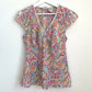 Carolina Blues Y2K Style Blouse Colorful Floral Print Psychedelic Cap Sleeve