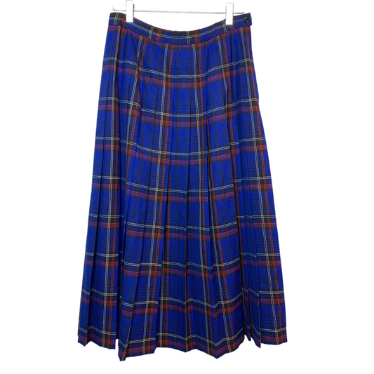 Vintage 80s Pendleton Plaid Pleated Midi Skirt Blue Red 10