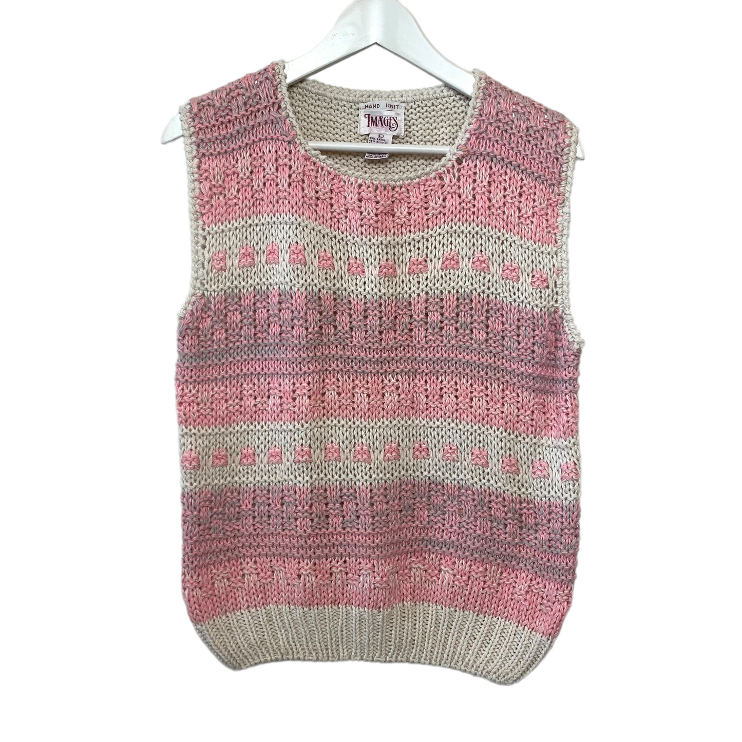 Vintage Images Pink Striped Hand Knit Sweater Vest Large