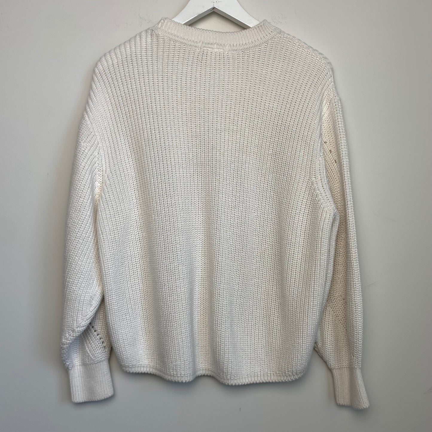 H&M White Chunky Knit Sweater Cropped Baloon Sleeve Boxy Fit Size Small