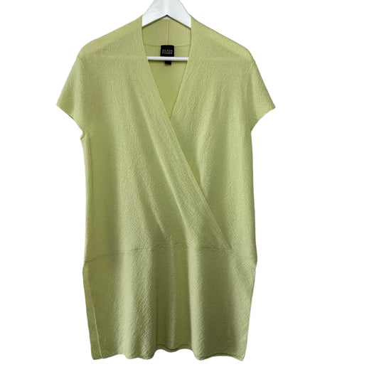 Eileen Fisher Knit Tunic Top Chartreuse Green Wrap Small Wool