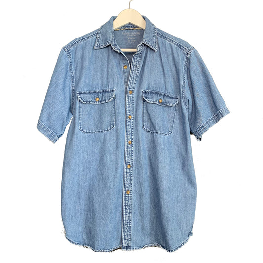 Vintage 90s Denim Jean Short Sleeve Button Down Shirt Medium Cotton