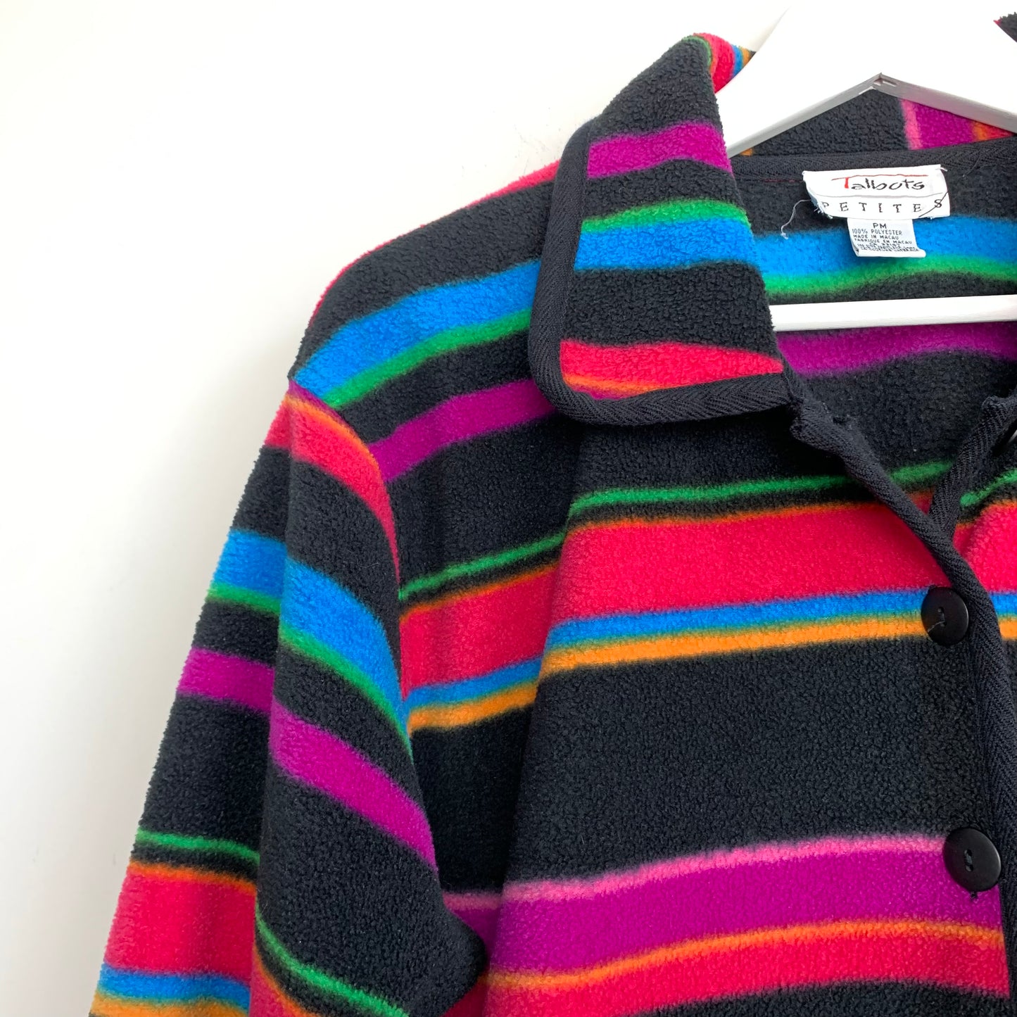 90s Talbots Colorful Fleece Striped Jacket Collared Cropped Medium Petite