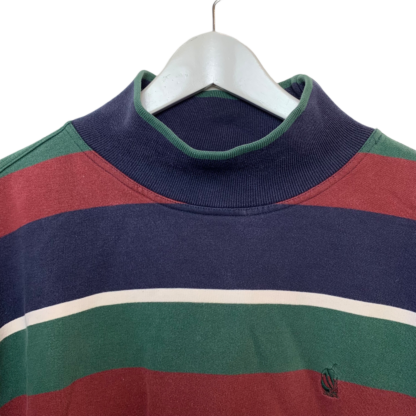 Vintage 90s Nautica Sweatshirt Mock Neck Turtleneck Striped Large