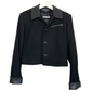 90s Braebrook Black Cropped Blazer Jacket Coat with Leather Collar and Trim Size Small