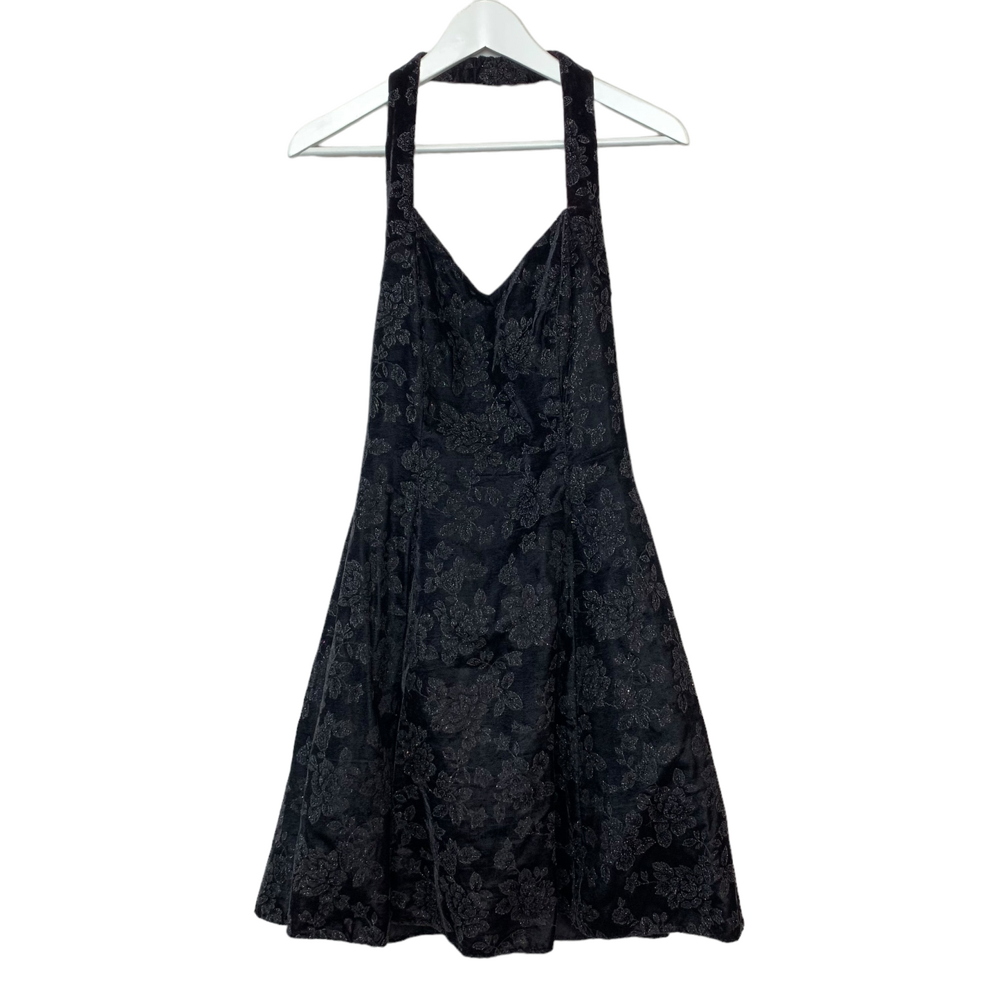 Vintage 90s Jump Black Velvet Glitter Halter Dress 9/10 Made in the USA