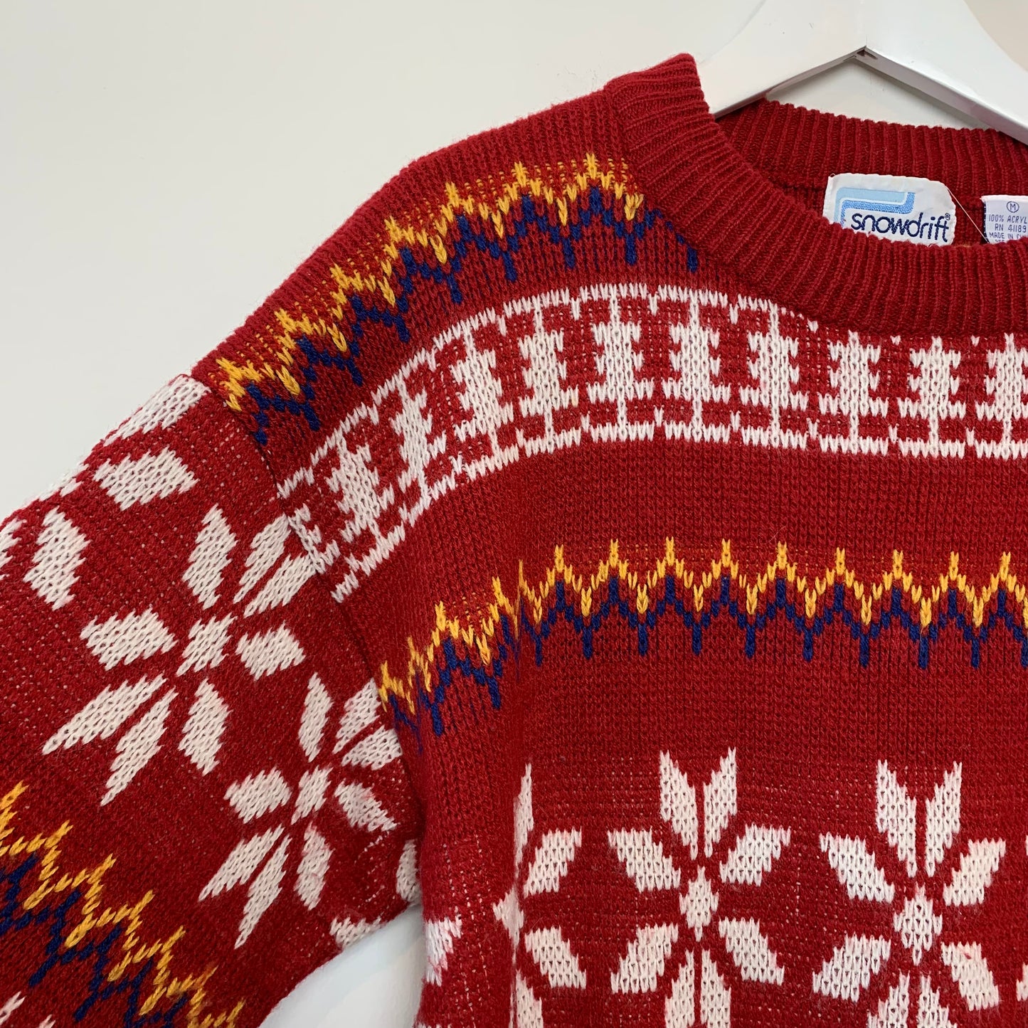 Vintage 80s 90s Snowdrift Red Fair Isle Knit Crewneck Sweater Medium