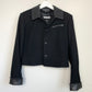 90s Braebrook Black Cropped Blazer Jacket Coat with Leather Collar and Trim Size Small
