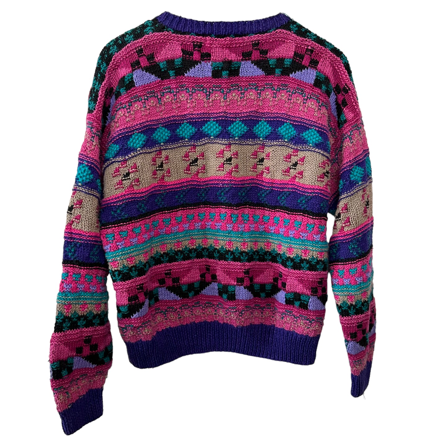 Vintage 90s Robert Scott Ltd. Chunky Knit Sweater Geometric Striped Purple Pink Large