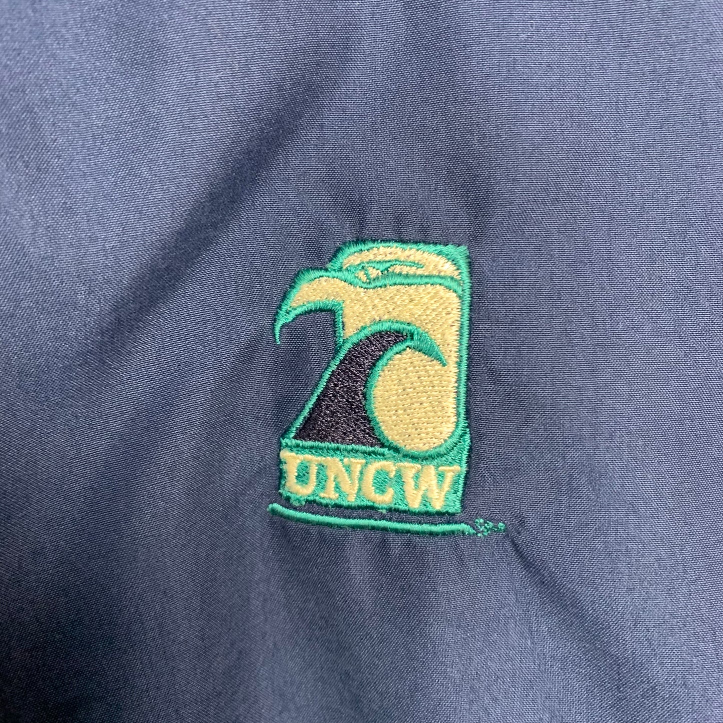 Vintage UNCW Vest Navy Blue Windbreaker Pullover Golf Large Made in the USA