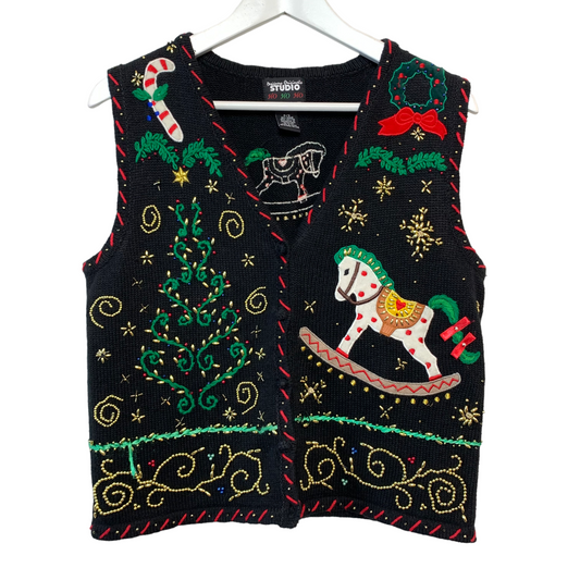 Vintage Designers Originals Christmas Sweater Vest Beaded Small petite