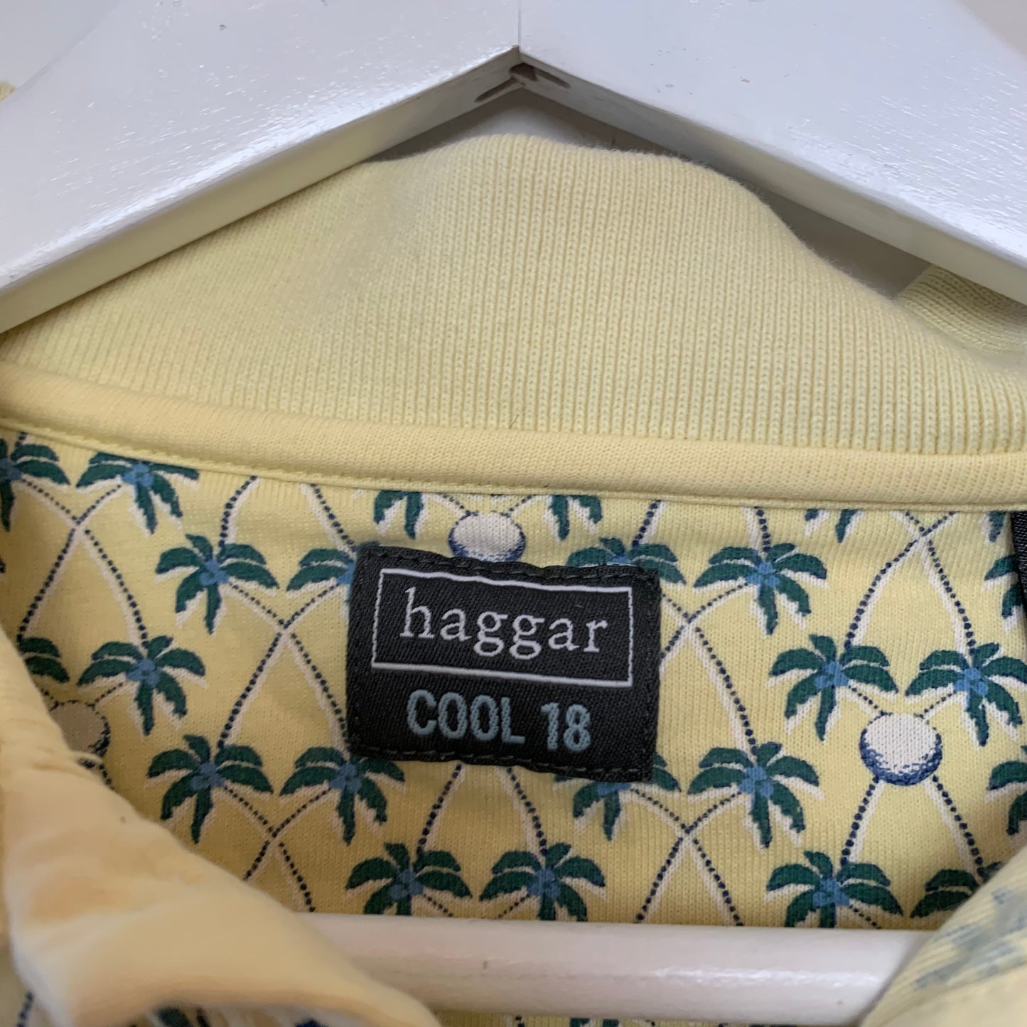 Haggar Polo Golf and Palm Tree Print Yellow Medium