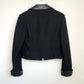 90s Braebrook Black Cropped Blazer Jacket Coat with Leather Collar and Trim Size Small