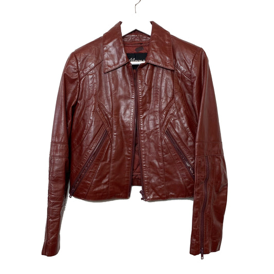 Vintage 80s Wilsons Maroon Leather Cropped Moto Jacket Small