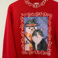 Vintage 90s Signal Sports Cat and Snowman Red Puff Paint Winter Sweatshirt Medium