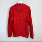 80s Baszio Red Chunky Knit Cardigan Sweater Button Down V Neck Large Cable